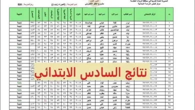 نتائج الصف السادس الابتدائي