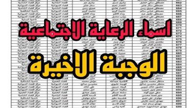 رابط أسماء الرعاية الاجتماعية الوجبة