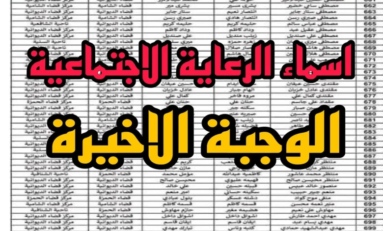 رابط أسماء الرعاية الاجتماعية الوجبة