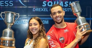 مراسم تتويج مصطفى عسل وهانيا الحمامي ببطولة أمريكا المفتوحة للاسكواش