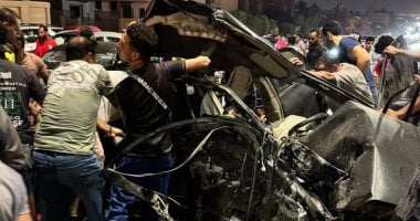 زحام مرورى بسبب تصادم سيارات بطريق السويس الصحراوى